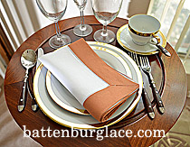 White Hemstitch Diner Napkin with Burnt Orange Colored Border - Click Image to Close